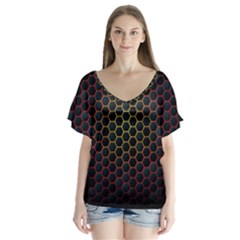Dark Hexagon With Light Fire Background V-neck Flutter Sleeve Top