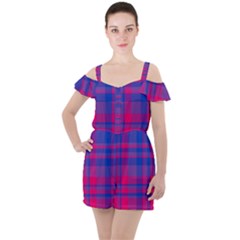 Bisexual Plaid Ruffle Cut Out Chiffon Playsuit by NanaLeonti