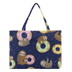 Cute Sloth With Sweet Doughnuts Medium Tote Bag by Sobalvarro