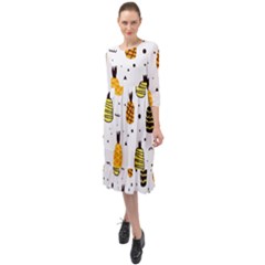Pineapples Ruffle End Midi Chiffon Dress by Sobalvarro