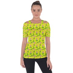 Carnation Pattern Yellow Shoulder Cut Out Short Sleeve Top by snowwhitegirl