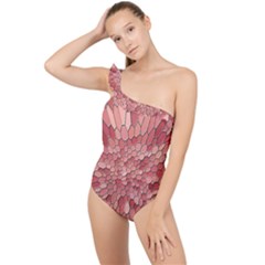 Texture Stained Glass Window Colors Frilly One Shoulder Swimsuit