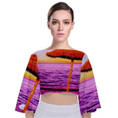 Pop Art Beach Umbrella  Tie Back Butterfly Sleeve Chiffon Top by essentialimage