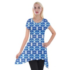 Blue White  Abstract Pattern Short Sleeve Side Drop Tunic by BrightVibesDesign