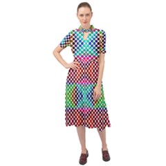 Colorful Circle Abstract White  Red Pink Green Keyhole Neckline Chiffon Dress by BrightVibesDesign