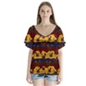 Turkey Pattern V-Neck Flutter Sleeve Top View1