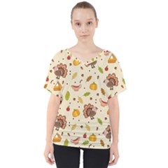 Thanksgiving Turkey Pattern V-neck Dolman Drape Top by Valentinaart