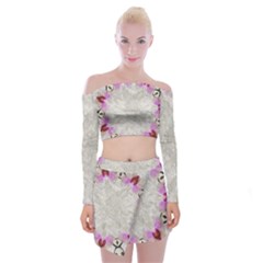 Orchidées Fleurs Abstrait Off Shoulder Top With Mini Skirt Set
