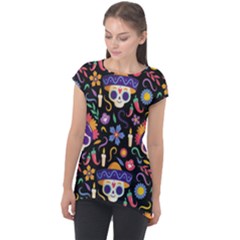 Dia De Los Muertos Cap Sleeve High Low Top by Sobalvarro