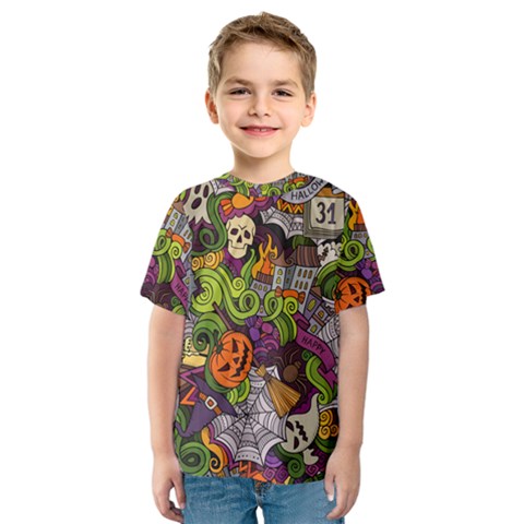 Halloween Doodle Vector Seamless Pattern Kids  Sport Mesh Tee by Sobalvarro