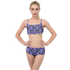 Cute Black Cat Pattern Layered Top Bikini Set by Valentinaart
