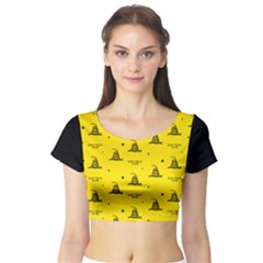 Gadsden Flag Don t Tread On Me Yellow And Black Pattern With American Stars Short Sleeve Crop Top by snek