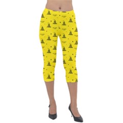 Gadsden Flag Don t Tread On Me Yellow And Black Pattern With American Stars Lightweight Velour Capri Leggings  by snek