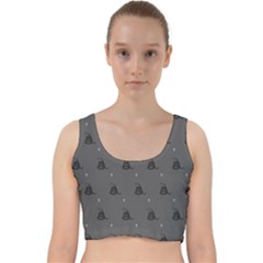 Gadsden Flag Don t Tread On Me Black And Gray Snake And Metal Gothic Crosses Velvet Racer Back Crop Top by snek
