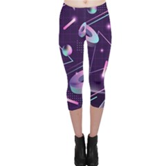 Retrowave Aesthetic Vaporwave Retro Memphis Pattern 80s Design Geometrical Shapes Futurist Pink Blue 3d Capri Leggings  by genx