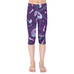 Retrowave Aesthetic Vaporwave Retro Memphis Pattern 80s Design Geometrical Shapes Futurist Pink Blue 3d Kids  Capri Leggings  by genx