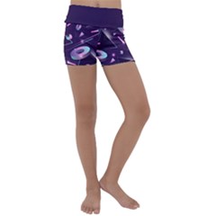 Retrowave Aesthetic Vaporwave Retro Memphis Pattern 80s Design Geometrical Shapes Futurist Pink Blue 3d Kids  Lightweight Velour Yoga Shorts by genx