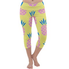 Summer Pineapple Seamless Pattern Capri Yoga Leggings by Sobalvarro