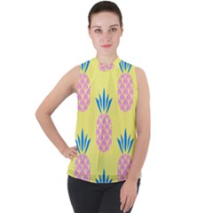 Summer Pineapple Seamless Pattern Mock Neck Chiffon Sleeveless Top by Sobalvarro