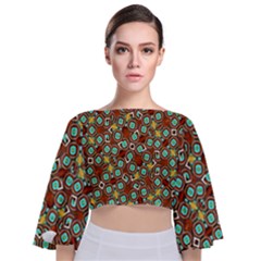 Colorful Modern Geometric Print Pattern Tie Back Butterfly Sleeve Chiffon Top by dflcprintsclothing