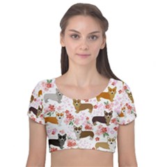 Corgis Corgi Pattern Velvet Short Sleeve Crop Top  by Sapixe