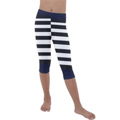 Bandes Noir/bleu Marine Kids  Lightweight Velour Capri Leggings 