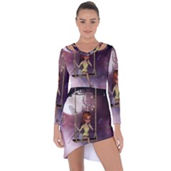 Little Fairy On A Swing With Dragonfly In The Night Asymmetric Cut-out Shift Dress by FantasyWorld7