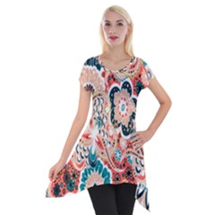Baatik Floral Print Short Sleeve Side Drop Tunic by designsbymallika