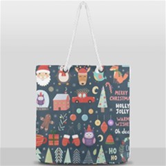 Vector Set Cute Christmas Elements Santa Penguin Deer Bear Fox Owl Trees Snowman Bird Angel More Full Print Rope Handle Tote (large) by Vaneshart