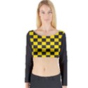Checkerboard Pattern Black and Yellow Ancap Libertarian Long Sleeve Crop Top View1