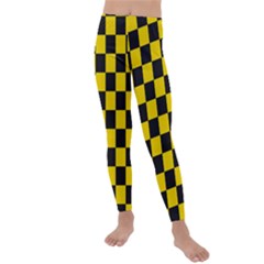 Checkerboard Pattern Black And Yellow Ancap Libertarian Kids  Lightweight Velour Leggings by snek