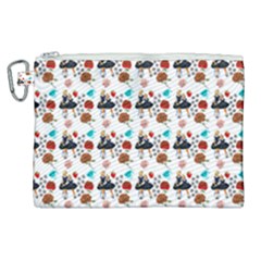 Retro Girls Dress In Black Pattern White Canvas Cosmetic Bag (xl) by snowwhitegirl