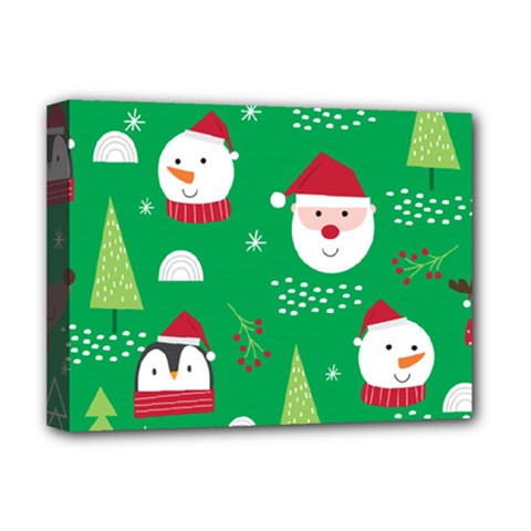 Cute Face Christmas Character Cute Santa Claus Reindeer Snowman Penguin Deluxe Canvas 16  X 12  (stretched)  by Vaneshart