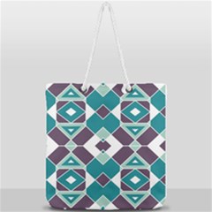 Teal And Plum Geometric Pattern Full Print Rope Handle Tote (large) by mccallacoulture