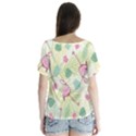 Beautiful Seamless Vector Tropical Pattern Background With Flamingo Hibiscus V-Neck Flutter Sleeve Top View2