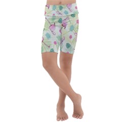 Beautiful Seamless Vector Tropical Pattern Background With Flamingo Hibiscus Kids  Lightweight Velour Cropped Yoga Leggings by Wegoenart