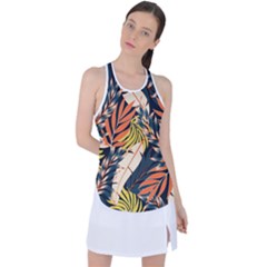 Original Seamless Tropical Pattern With Bright Orange Flowers Racer Back Mesh Tank Top by Wegoenart