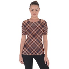 Tartan Scotland Seamless Plaid Pattern Vintage Check Color Square Geometric Texture Shoulder Cut Out Short Sleeve Top by Wegoenart