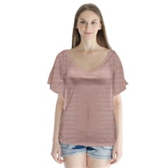 Pink Alligator Print V-neck Flutter Sleeve Top by LoolyElzayat