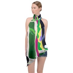 Mushroom,s Life Spin 1 3 Halter Asymmetric Satin Top by bestdesignintheworld