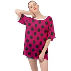 Polka Dots Black On Peacock Pink Oversized Chiffon Top by FashionBoulevard