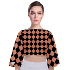 Block Fiesta Black And Cantaloupe Orange Tie Back Butterfly Sleeve Chiffon Top