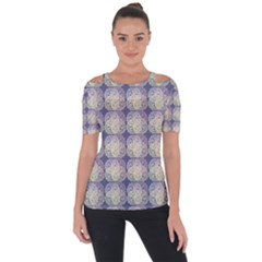 Doily Only Pattern Blue Shoulder Cut Out Short Sleeve Top