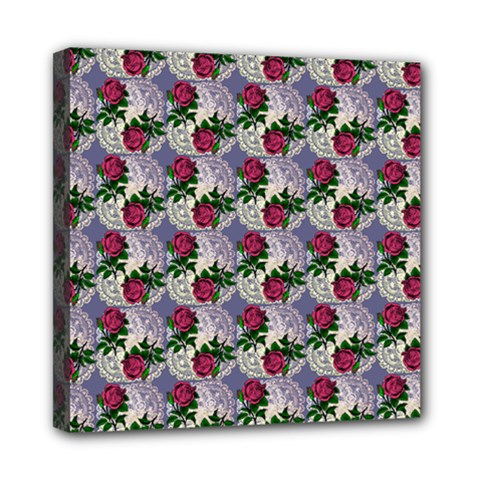Doily Rose Pattern Blue Mini Canvas 8  X 8  (stretched) by snowwhitegirl