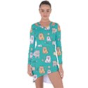 Seamless Pattern Cute Cat Cartoon With Hand Drawn Style Asymmetric Cut-Out Shift Dress View1