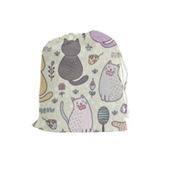 Funny Cartoon Cats Seamless Pattern  Drawstring Pouch (large) by Vaneshart