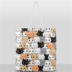 Cute Cat Kitten Cartoon Doodle Seamless Pattern Full Print Rope Handle Tote (large)