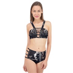 City Night Moon Skyline Skyscraper Cage Up Bikini Set by Wegoenart