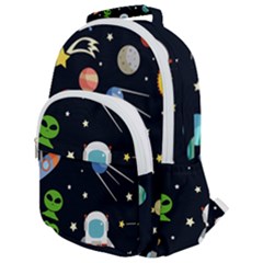 Space Astronomy Decorative Symbols Seamless Pattern Vector Illustration Rounded Multi Pocket Backpack by Nexatart