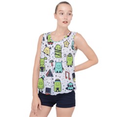 Seamless Pattern With Funny Monsters Cartoon Hand Drawn Characters Colorful Unusual Creatures Bubble Hem Chiffon Tank Top by Nexatart